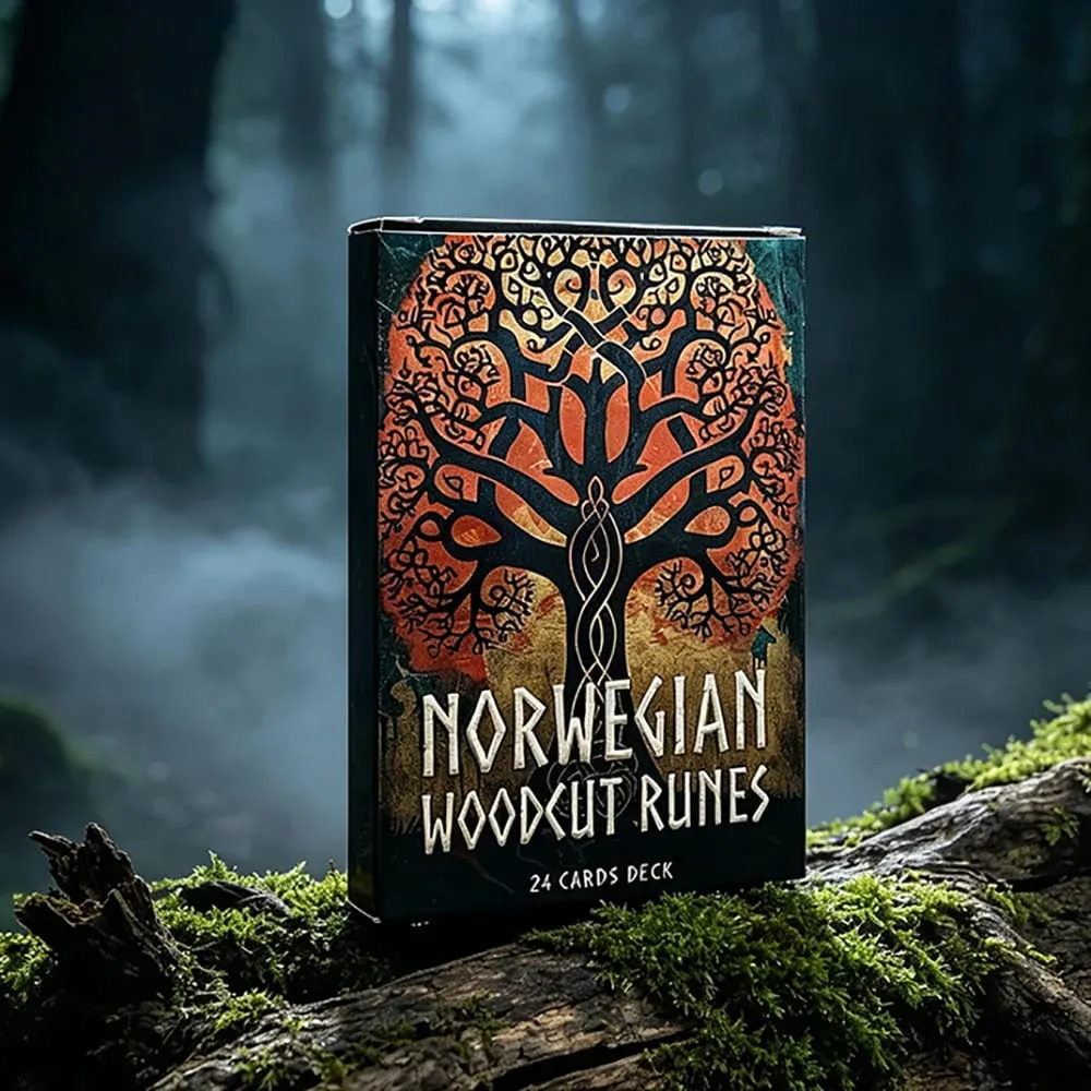 Norwegian Woodcut Runes Oracle Cards 24 Card Norse Mythology Themed Deck Divination Fortune‑Telling Card Game Board Games