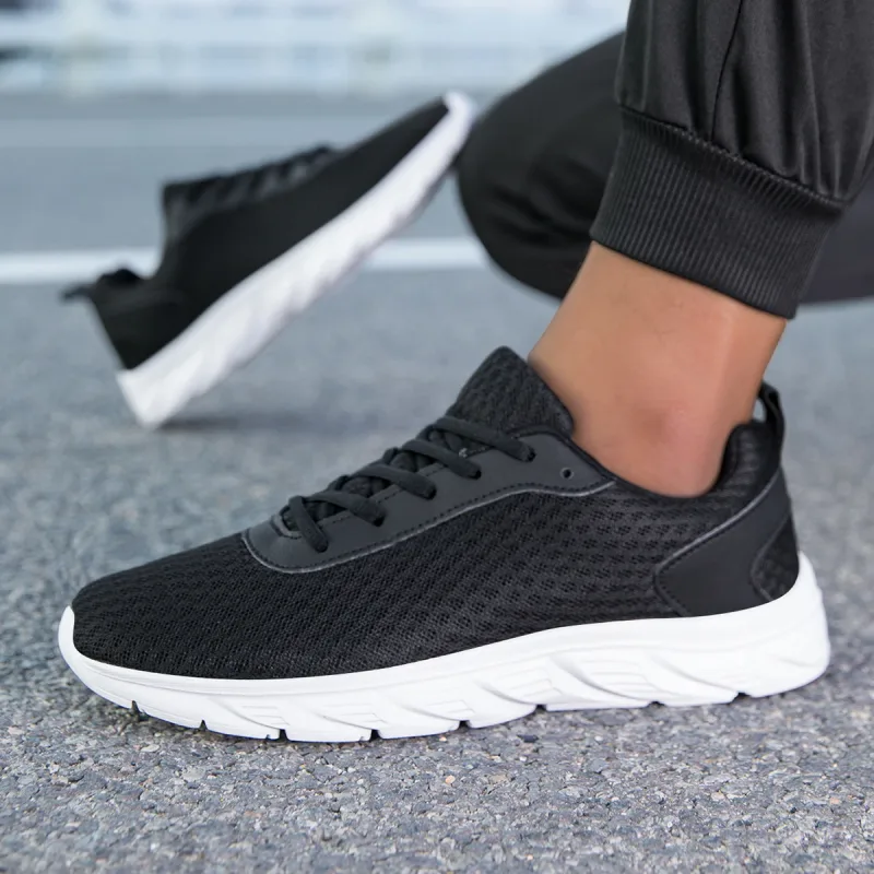 สีดำ Mens รองเท้ากีฬา Hollow ตาข่ายด้านบนไม่ลื่น Light Sole Jogging การฝึกอบรมสบายๆทุกวันกลางแจ้งกีฬา Footwea