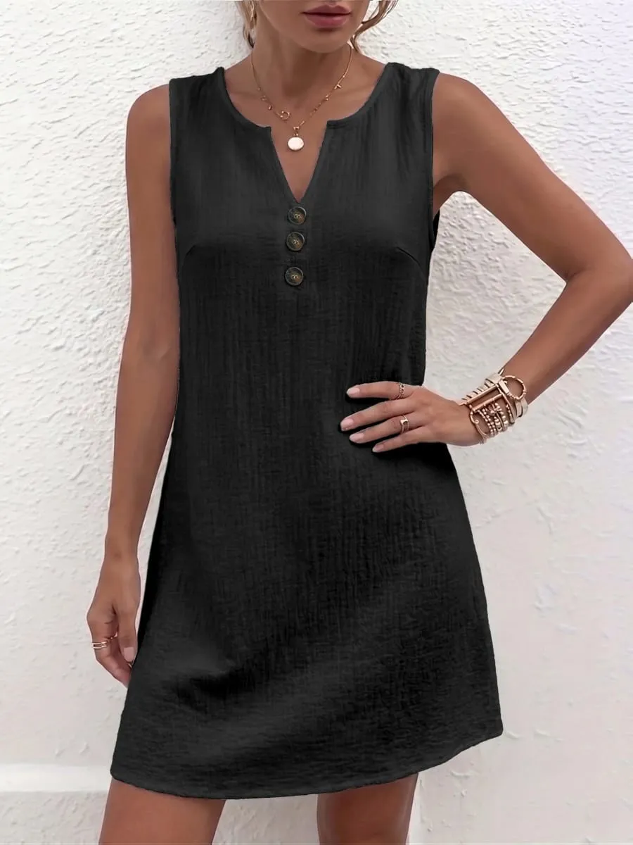 Plus Size Sleeveless Casual Dress with Button Details for Effortless Style and Comfort — image 4