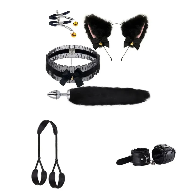 Open Thigh Sex Toy Kit for Adult Couples - Adjustable SM Slave Open Leg Sextoy with Erotic Game Bandage and Neck Pillow