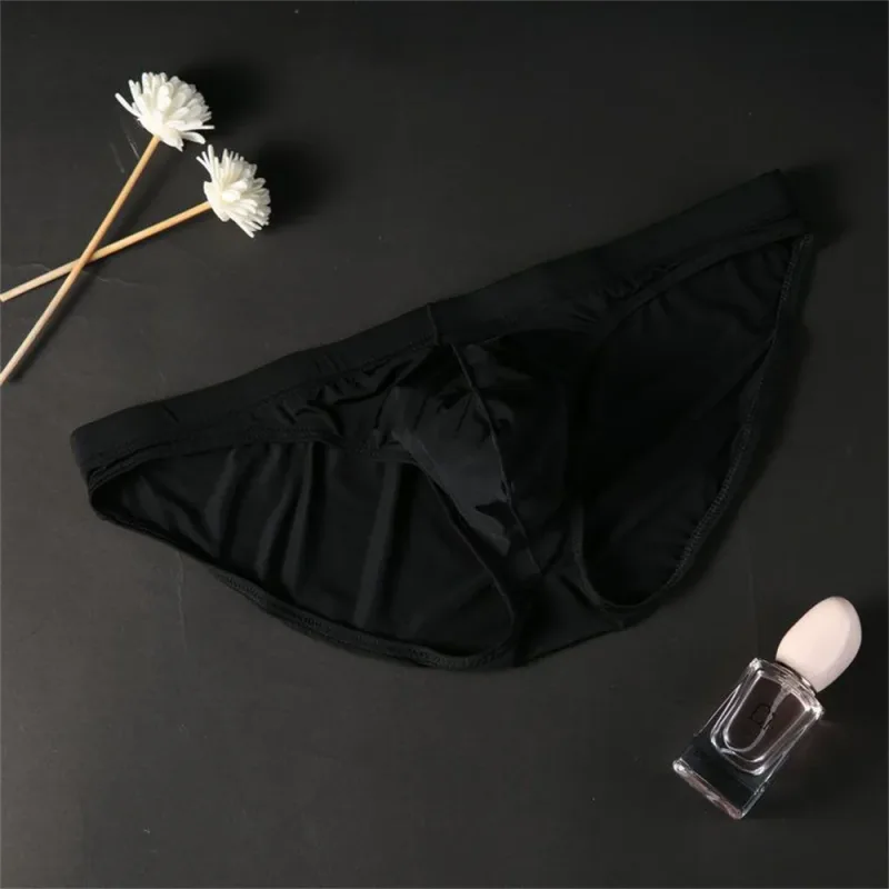 Plus Size M-4XL Man Ice Silk U Pouch Briefs Low Waist Translucent Nylon Underwear One-piece Sexy Ultra-thin Male Underpants