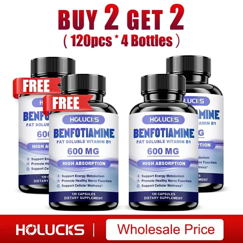 Benfotiamin 600mg | Overlegen Absorption Vitamin B1 til energimetabolisme og nervesundhed | 120 kapsler kosttilskud