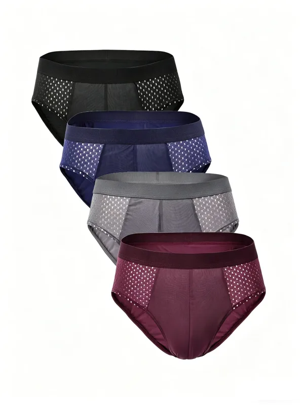 4/8 Pcs Set Ice Silk Mesh Men Briefs Breathable Quick Dry Triangle Underwear Ultra Thin Lightweight Comfortable Male Underpants