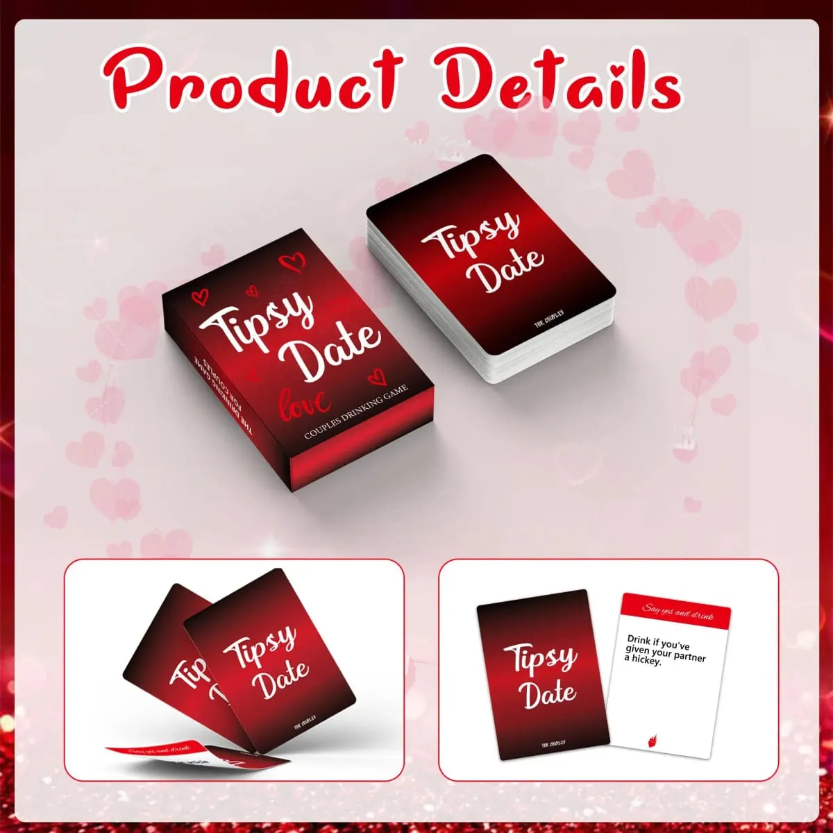 50 pcs Tipsy Date Drinking Card Game for Couple Dates Friends Gatherings Valentine's Day gift