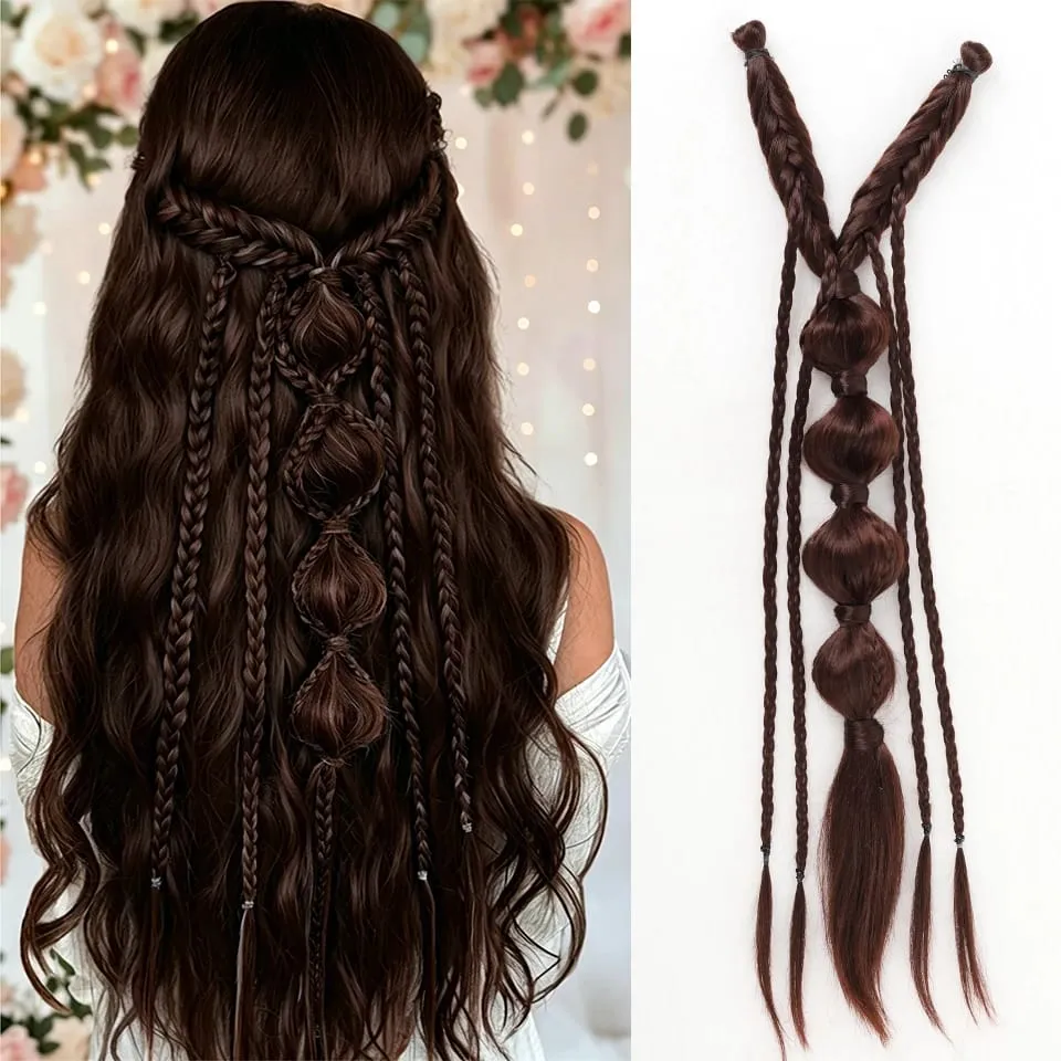 Synthetic Long Twist Braid Bubble Ponytail Extensions With U-shaped BB Clip 24 Inch Braided Wig Extensions For Women Daily Party