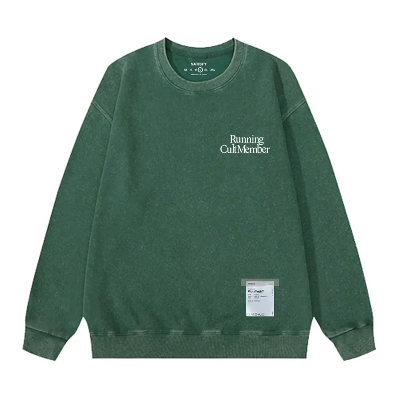 Satisfy SoftCell Men's Round-Neck Sweatshirt Running Distress Member Print Vintage Style Long Sleeve Cotton Sweatshirt with Po