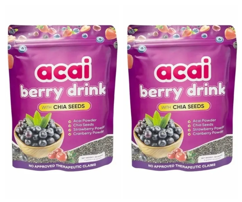 Acai Berry Drink Prášek s chia semínky Jahoda Brusinka pro antioxidanty Denní wellness & podpora imunitního systému pro dospělé 40 g