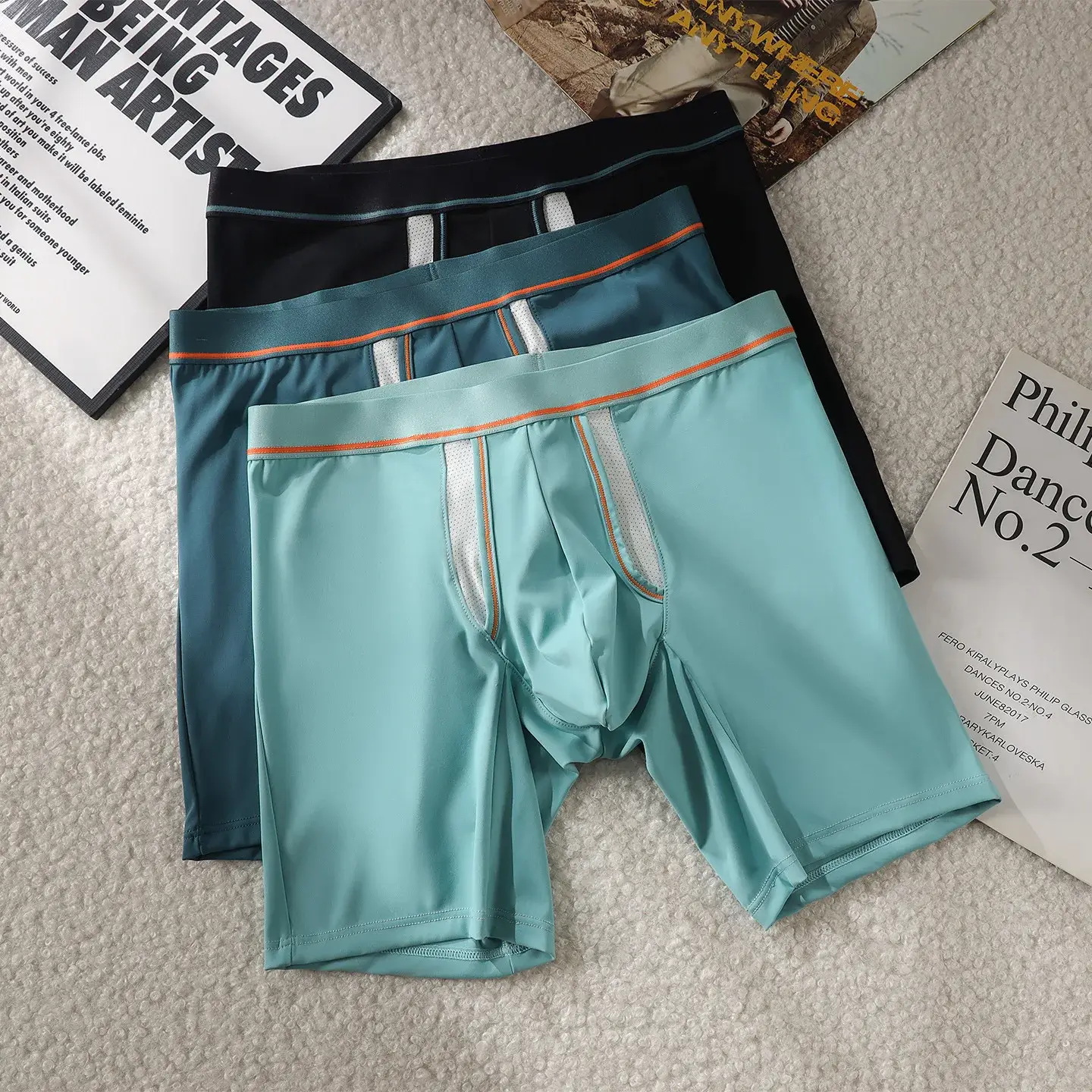 Men's Underwear Boxer Shorts Slim Ice Silk Extended Leg Boxers Man Breathable Bullet Separation Pouch Panties Male Underpants