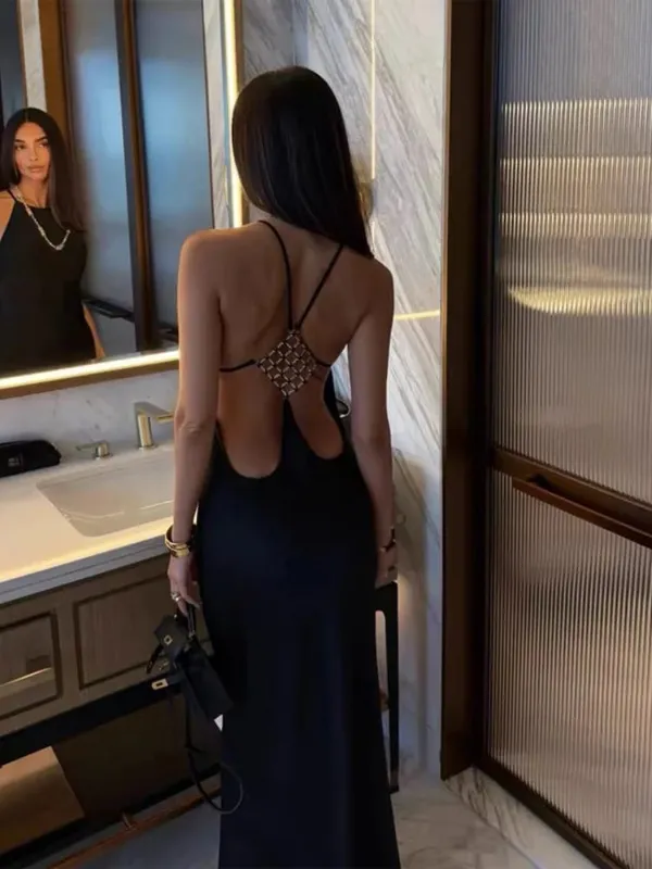 Pevná ohlávka Boční výstřih na zádech Maxi šaty Dámské Strečový dres Délka podlahy Tenké šaty Bodycon Noční klub Rekreační župan