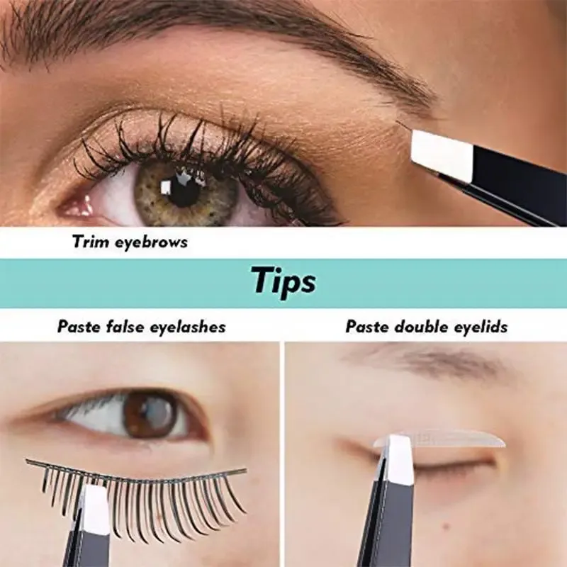DUcare Professional Tweezers for Eyebrows Lash Twizzer Stainless Steel Eyelash Extension Classic Slant 3pc Hair Removal Tweezers