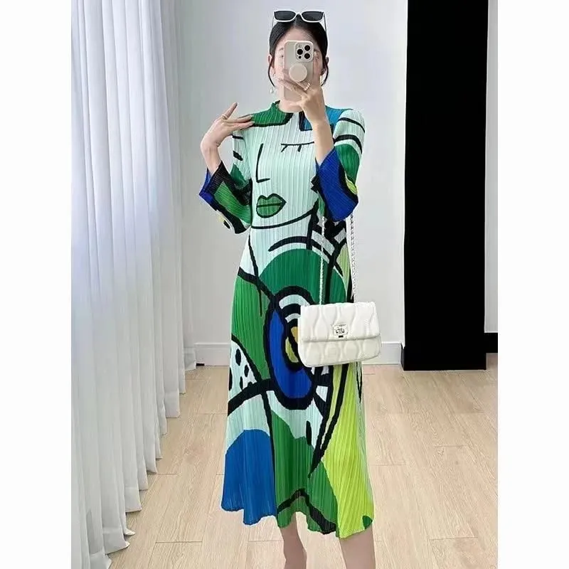 Abiti lunghi Abiti da donna Primavera ed estate nuova stampa di cartoni animati Temperamento a maniche corte Moda Abito lungo ampio femminile — image 3