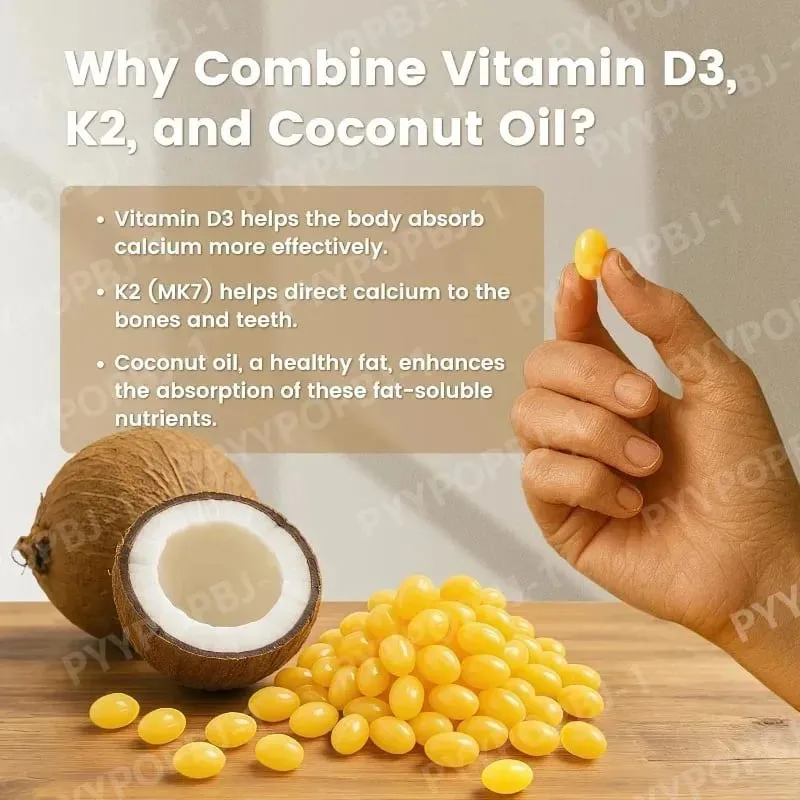 Vitamin D3 K2 Softgels with Coconut Oil 5000 IU D3 & 100 mcg K2 MK-7 Daily Bone Wellness Support for Men & Women 300 Count