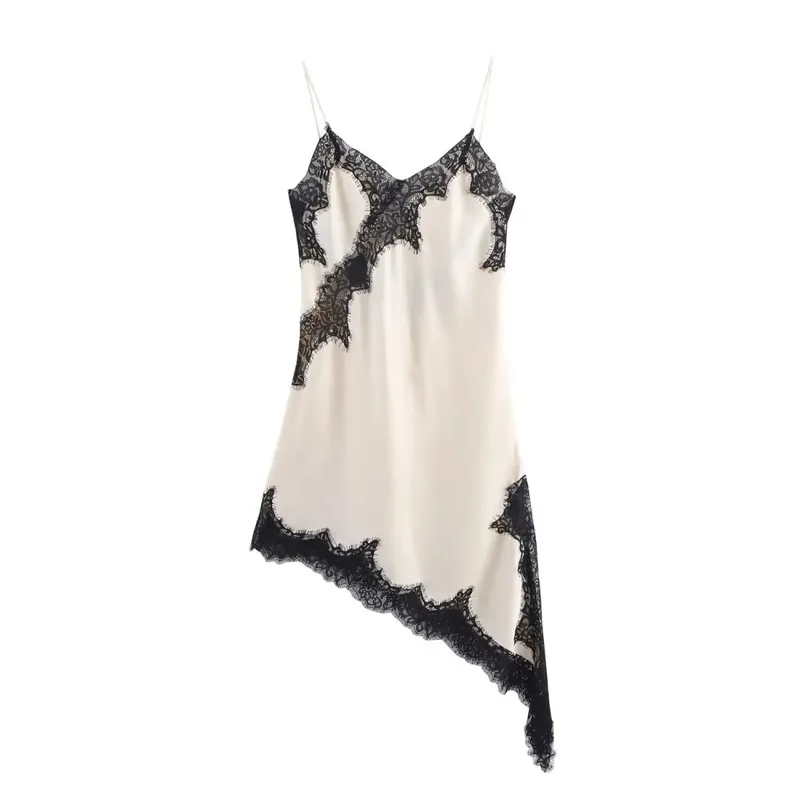 Summer New Fashion Women's Dresses Satin Lace Slip Sexy Asymmetrical Hem Nightgown Casual Party Dresses Wear Y2k Clothes