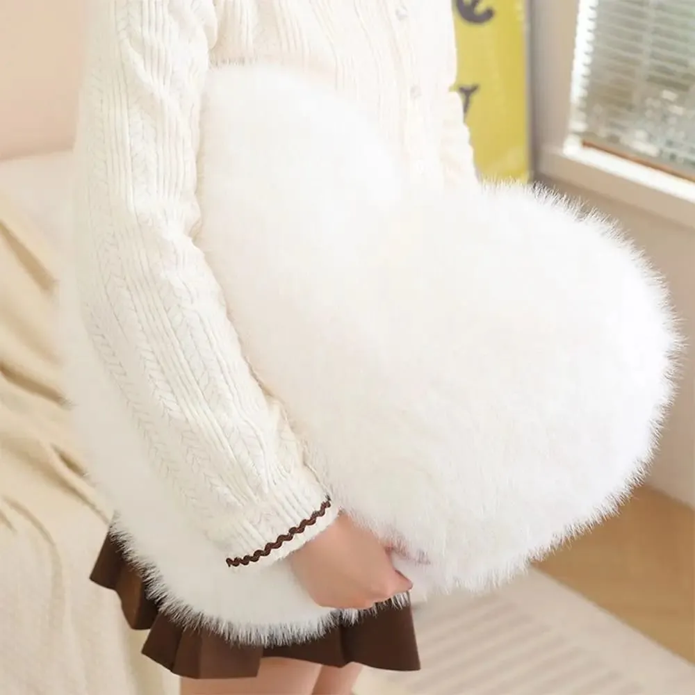 New Fur Heart Pillow Pink Color Love Heart Shaped Soft Pillow PP Cotton Fluffy Stuffed Pillow for Birthday