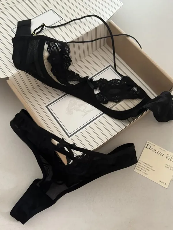 Set intimo reggiseno francese scavato con fiocco in pizzo mezza coppa reggiseno donna lingerie sexy tentazione ultrasottile abiti erotici caldi