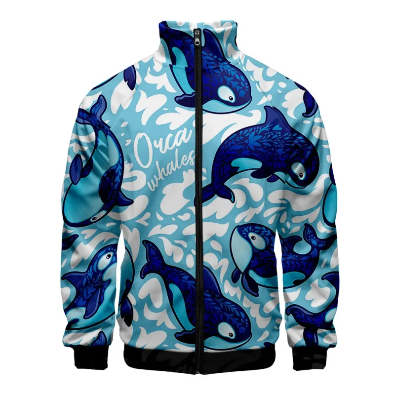 Popular Marine animals dolphin 3D Print Zipper Raglan Jacket Windbreaker Boys/Girls Comfortable Stand Collar Jackets Coats