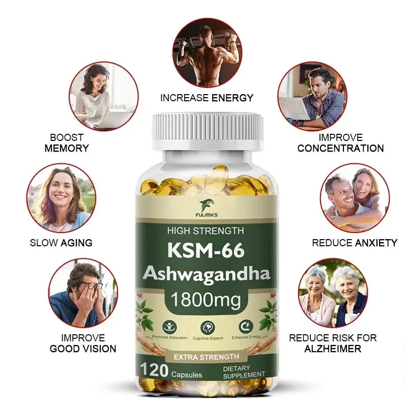 Buy 2 Get 2 Free! High-Potency KSM-66 Capsules 2100mg Supports Energy Focus & Physical Performance Pure Root Extract