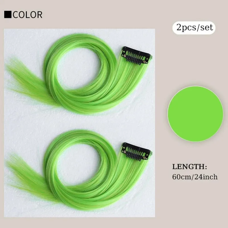 2PCS/SET Colored Party Highlights Clip in Hair Extensions 24inch Long Straight Hair Clips Hairpiece for Halloween Christmas Wear — image 14