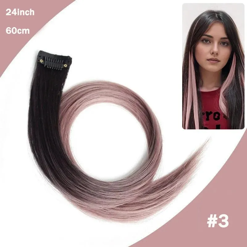 Hair Clips Hair Extensions Wig Synthetic Long Straight Gradient Color Clip-in Hair piece Hair Clips for Hair for Women Wear — image 9