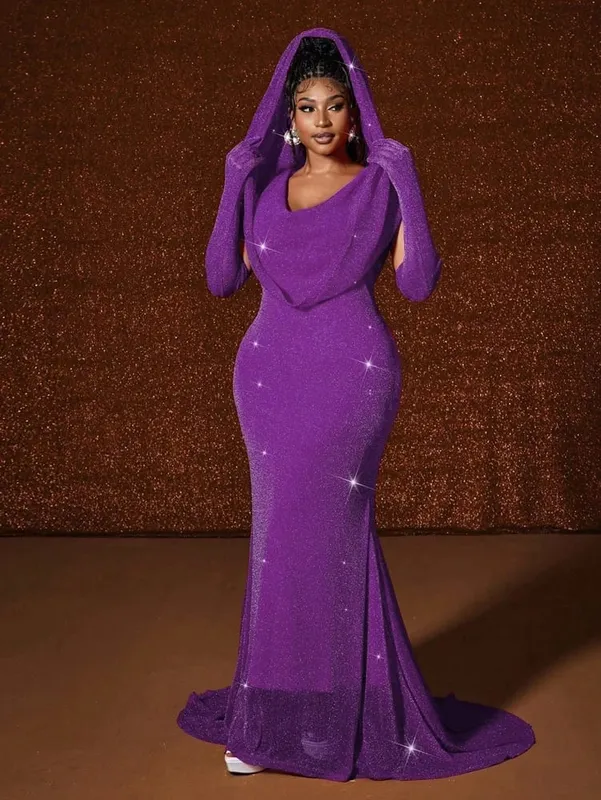 Plus Size Hat Sexy Waistband Hot Gold Fish Tail Swing Long Solid Colour Fishtail Slim Package Hip Dress Hooded