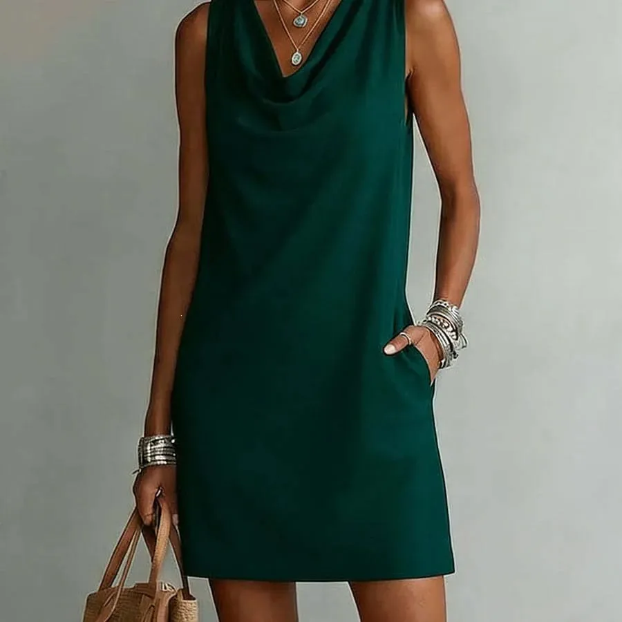 2026 Sundress Sexy Sleeveless Mini Dress Women Summer O-Neck Pockets Short Dresses For Women Elegant Beach Holiday Dress Boho