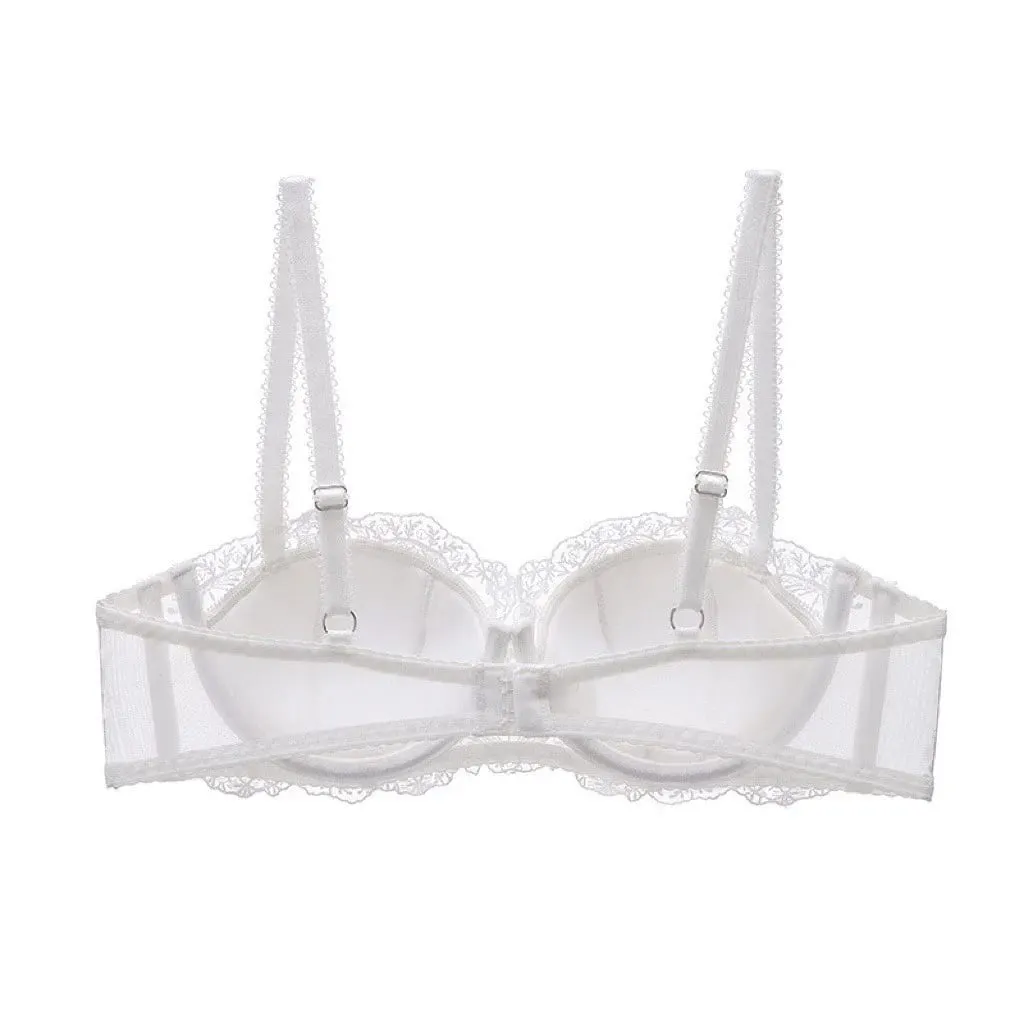 Ensemble deux pièces de lingerie en dentelle brodée française, soutien-gorge à armatures léger, respirant et doux avec soutien léger pour les petites poitrines