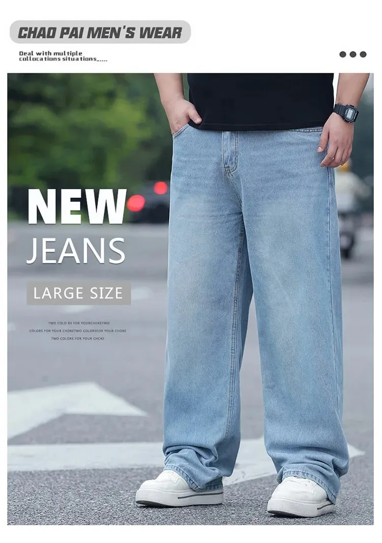 Plus Size Men's High Waist Straight Leg Jeans Four Seasons Loose Baggy Denim Trousers Casual Versatile Long Pants New — image 8