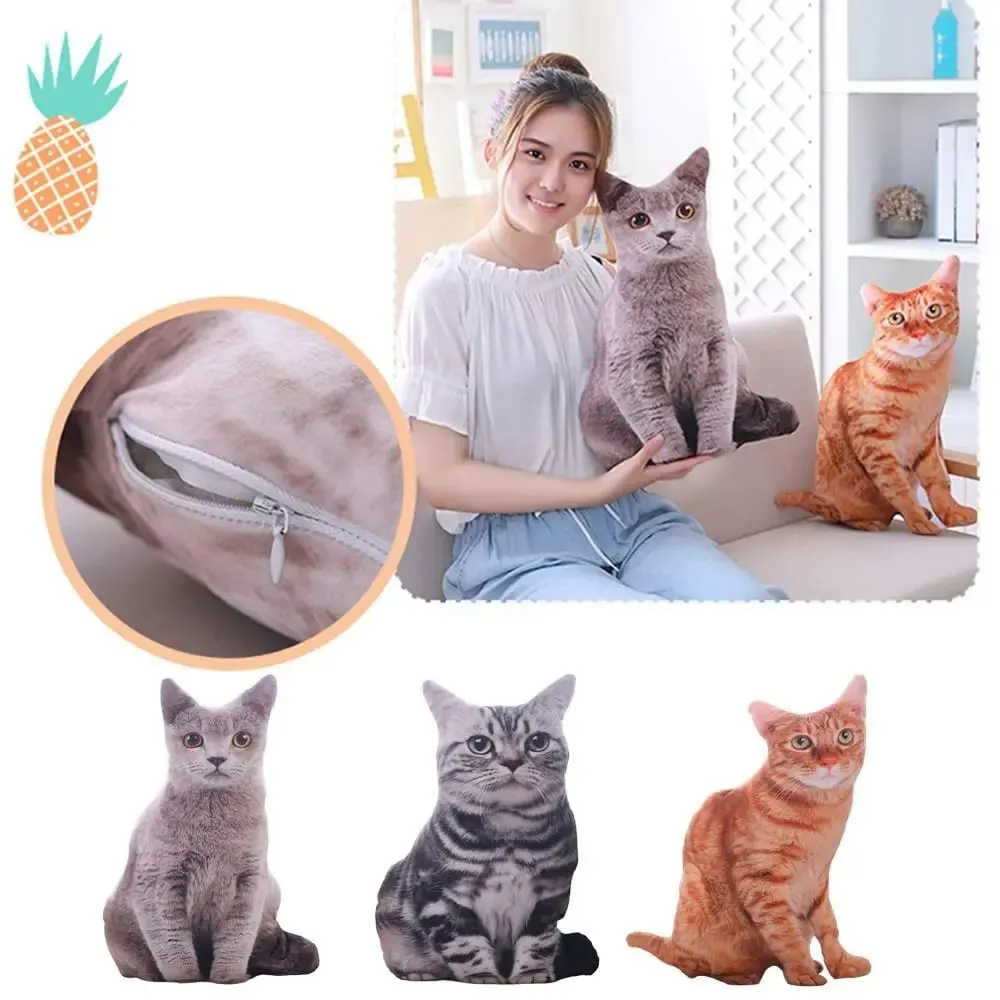 Plush Realistic 3D Cat Doll Cartoon Stuffed Simulation Cat Plushie Pillow Kawaii Soft Plush Animals Toy Cushion for Kids Girls — image 7