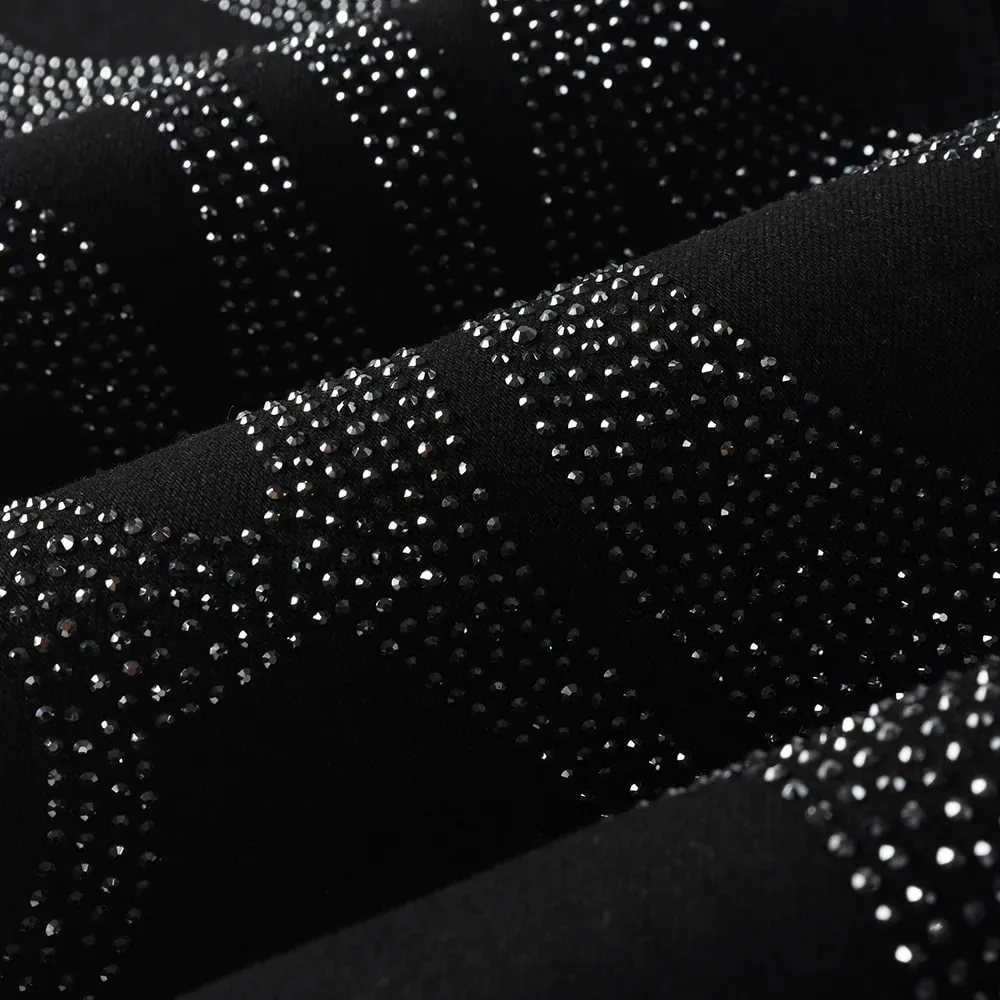 Men Crystal Denim Jeans High Quality Rhinestone Stretch Pants Streetwear Black Skinny Tapered Trousers — image 4