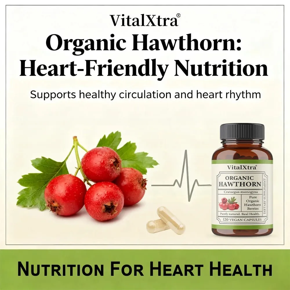 Organic Hawthorn Berry Capsules - Heart Health - Extra Strength 980mg Per Serving Vegan Non-GMO