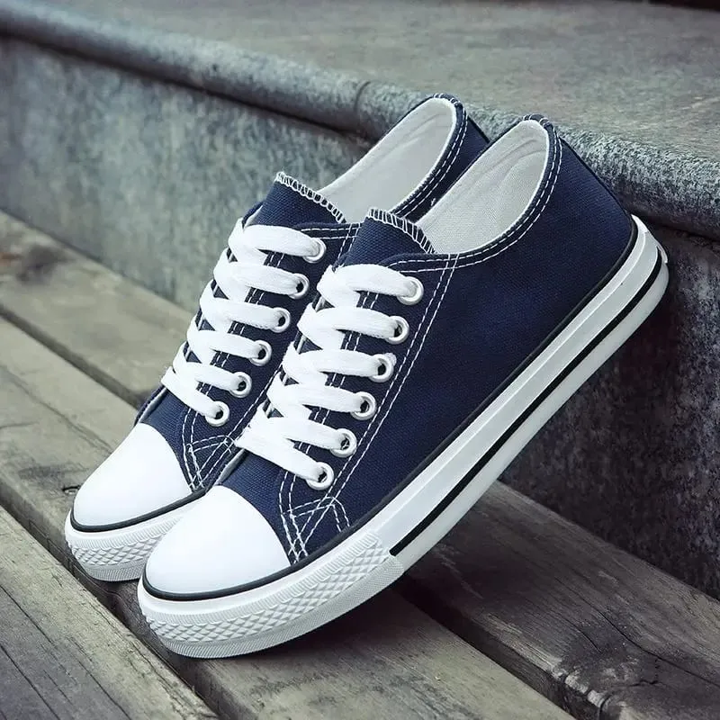 Men's Canvas Shoes Breathable Casual Sneakers Korean Style Versatile Student Flat Heel Low Cut Durable TPR Outsole Fashionable