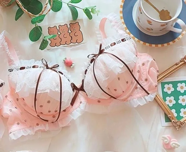 Japanese Style Cute Lace Bra Set with Underwire Light Push Up Support Sweet Sensual Look Teen Girls Autumn Winter Collection CA