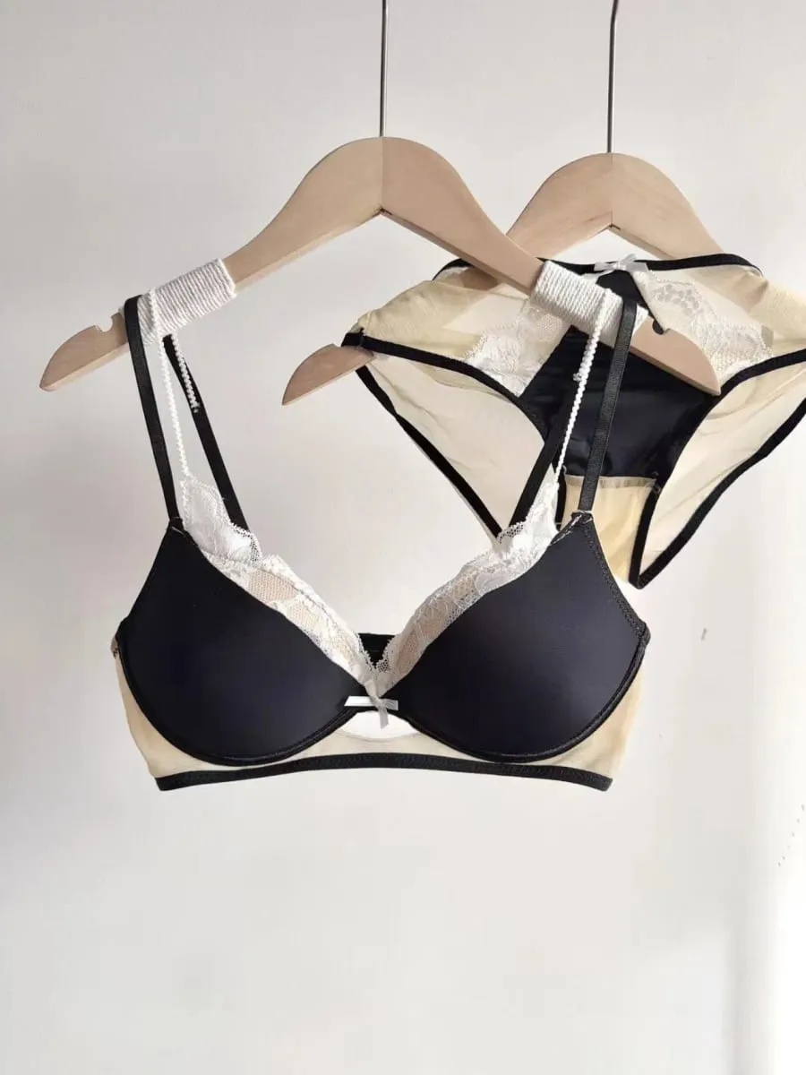 French Lace Bra Set for Women Push up Lift Gathering Double Cup Soft Comfort Small Bust Enhancer Daily Wear Lingerie Set