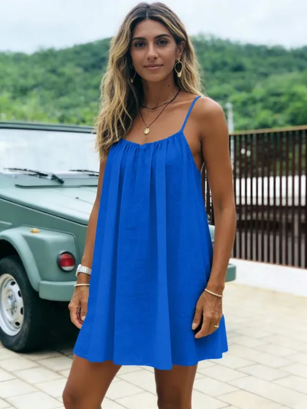 New Women's Off-Shoulder Loose Dress Pure Color Strap Casual Fashionable Summer Gown Cross-Border Loose Fit Maxi Dress — image 6