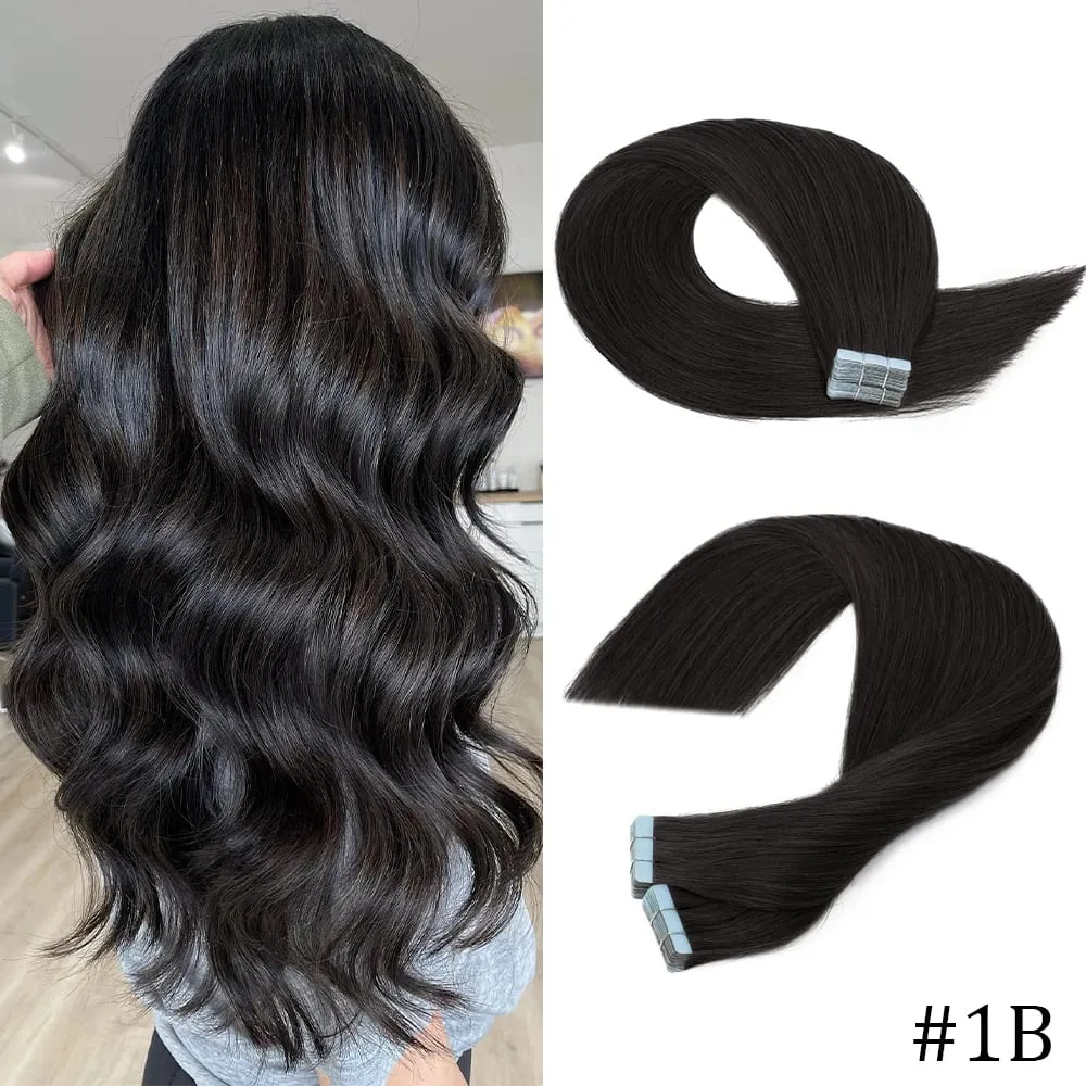 20pcs Women Natural Tape in Human Hair Extensions Remy Hair Adhesive Invisible Skin Weft Hair Straight Human Hair Extensions