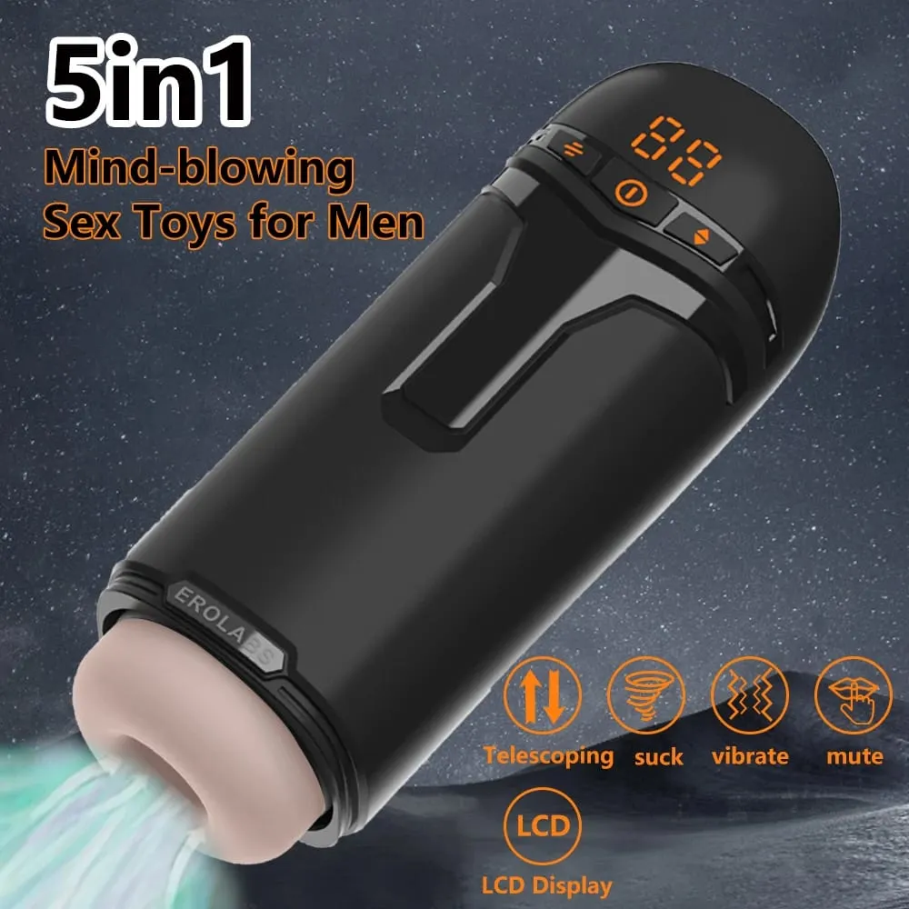 Automatic Male Masturbator Penis Pump with Sucking Vibrating Thrusting Sex Toys for Men Stroker Penis Stimulation LED Display