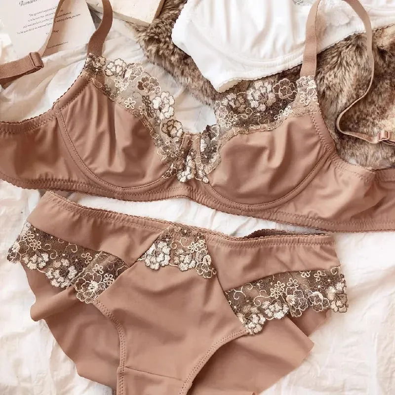 75-95 BCDEFG Summer New thin Floral Embroidery Push Up Women Sexy Underwear Sets Bra And Panty Lingerie Intimates