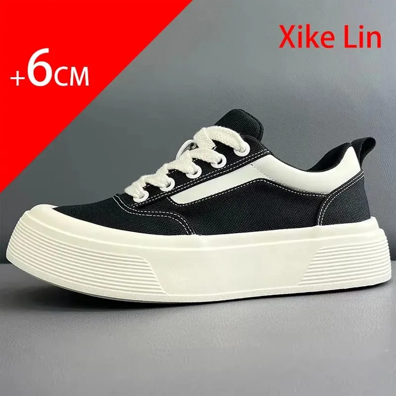 Mens platform high heeled shoes increase height by 6 centimeters lightweight canvas anti slip and durable Elevator sneakers