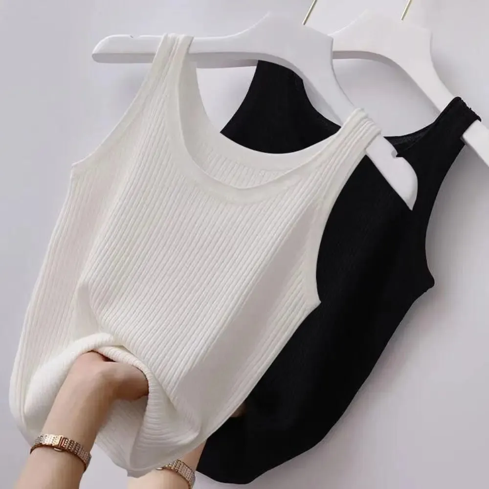 2024 Polyester Sexy Sleeveless Camisole Basic Top Solid Color Summer Camisole Streetwear Tees T-Shirt Spring Knitted Tank Women — image 5
