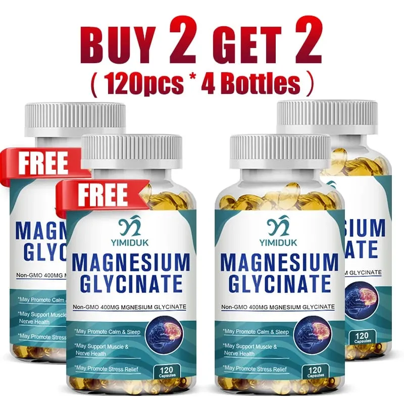 Achetez-en 1, obtenez-en 1 gratuitement ! Supplément de glycinate de magnésium pur pour un sommeil profond et un soulagement du stress, aide à la relaxation musculaire et au système nerveux