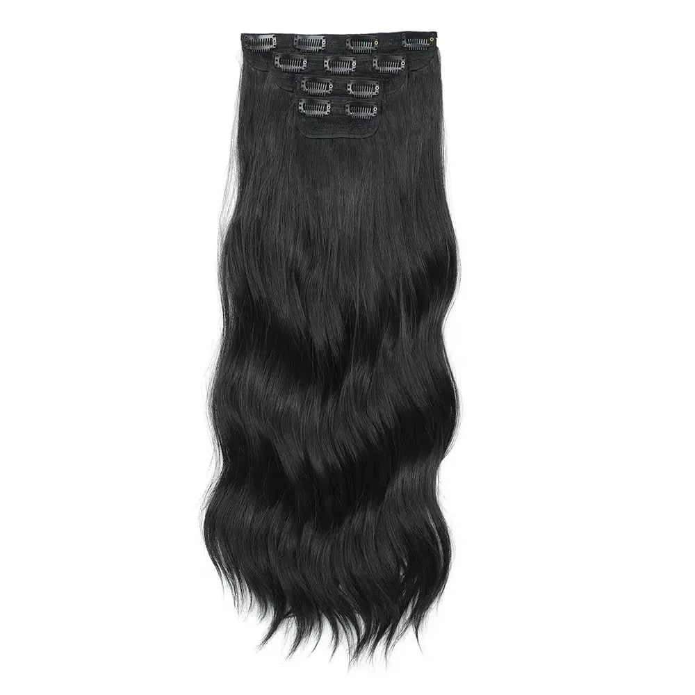 4Pcs/Set 11 Clips 22 Inches 220g Beach Waves Clip in Hair Extensions Sandy Blonde Champagne Heat Resistant Synthetic Hairpiece