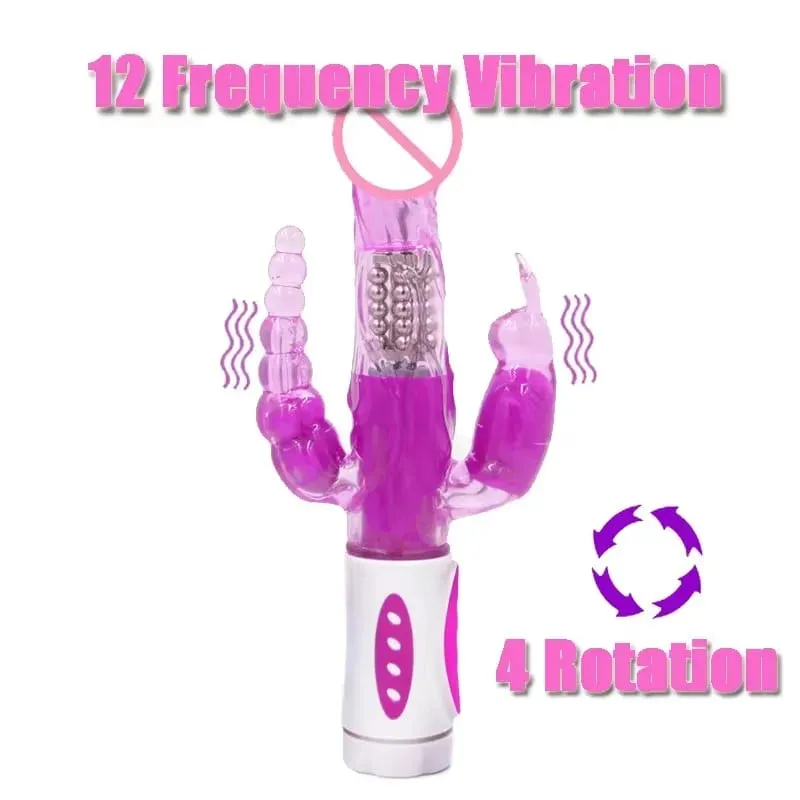 Silicone Rabbit Vibrator 3-in-1 G-Spot Clit Anal Beads Stimulator 10 Modes Thrusting Vibrating Sex Toy for Women