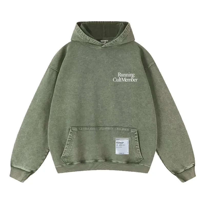 Elf-Adhesive SATISFY Flocking Print Hoodie Sweatshirt Jacket Street Style Loose Fit Long Sleeve for Young Men And Women