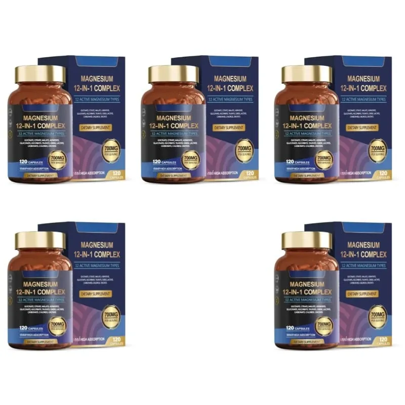 Magnesium 12-In-1 Complex Capsules 12 Active Magnesium Types High Absorption Glycinate Citrate Forms 120 Capsules