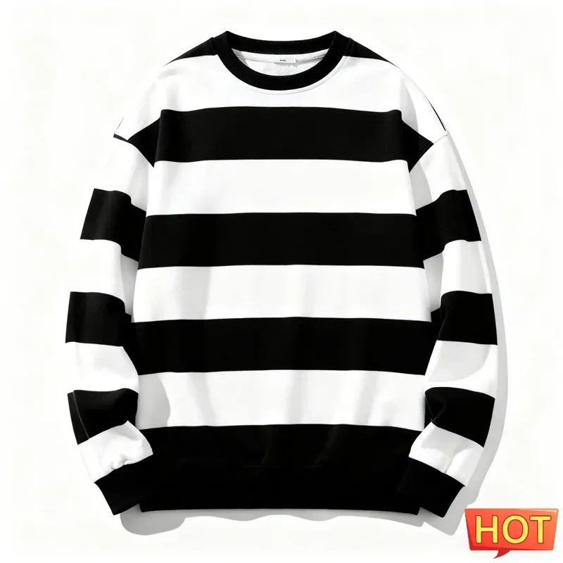 Retro Striped Graphic Sweatshirts For Men Simple Casual Long Sleeve 3D Printed Ugly Sweatshirt Loose Breathable O Neck Pullovers