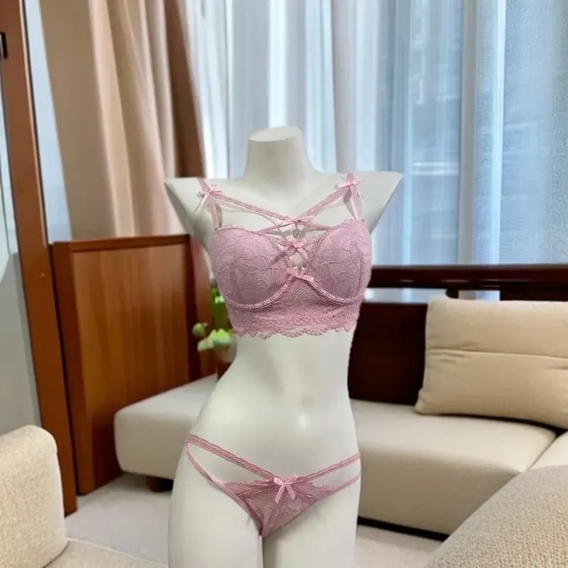 French Lace Minimiser Bra & Panty Set Sexy Push Up Lingerie for Small Bust Curve Enhancing Thin Underwear Lacy Lingerie Gift