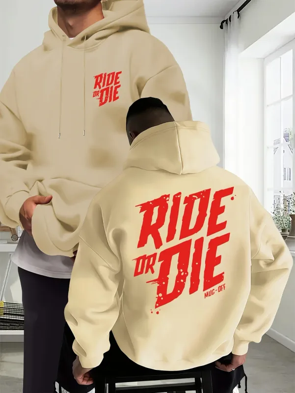 Men's Biker Hoodie Ride Or Die Letter Graphic Back Print Oversized Sweatshirt Motorcycle Streetwear Autumn Winter — image 7