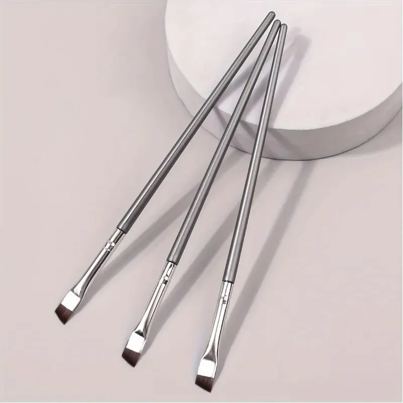 3 Silver Superfine Eyeliner Brushes Soft Brush Eyebrow Brush Portable Multi-Function Makeup Tools