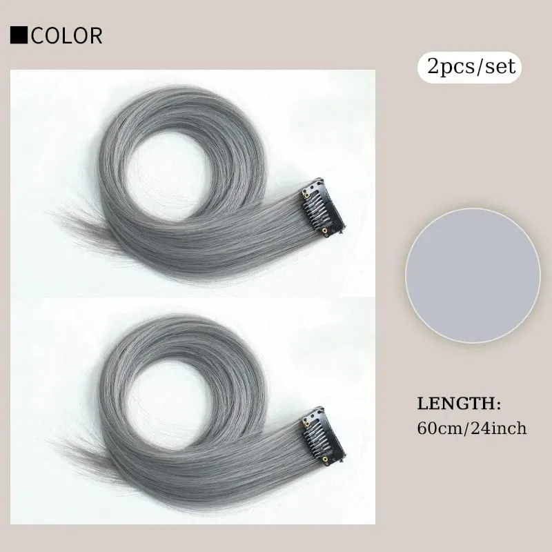 2PCS/SET Colored Party Highlights Clip in Hair Extensions 24inch Long Straight Hair Clips Hairpiece for Halloween Christmas Wear — image 9