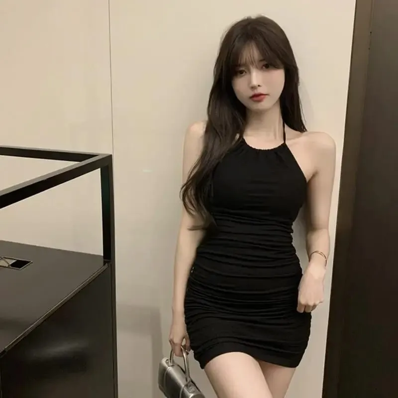 Women's Summer Halter Neck Cami Dress Slim Fit Bodycon Stretch Waistband Sweet Y2K Spicy Girl Style Short Dress Elegant Casual D — image 6
